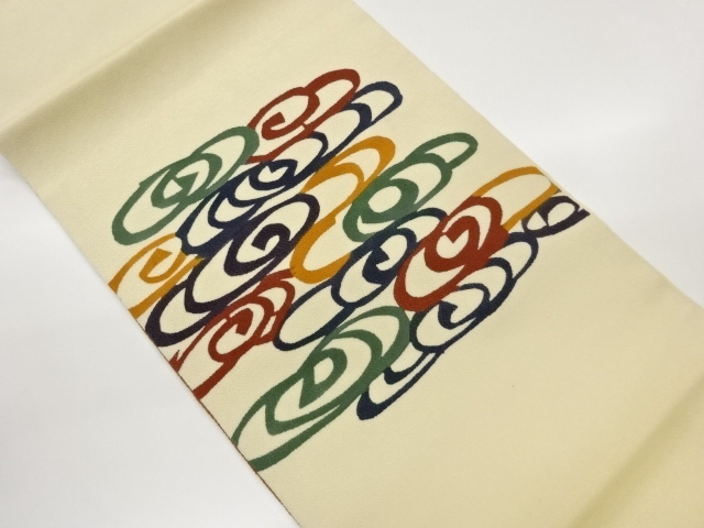 JAPANESE KIMONO / HIRAKI NAGOYA OBI / CHIRIMEN / SPIRAL 